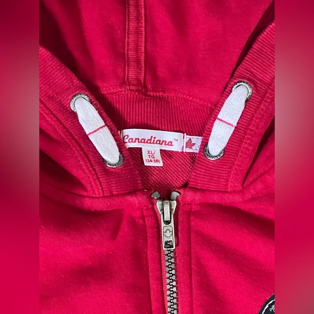 Canadiana Red Full Zip Hoodie Sweatshirt Youth XL (14–16) Canada Patch